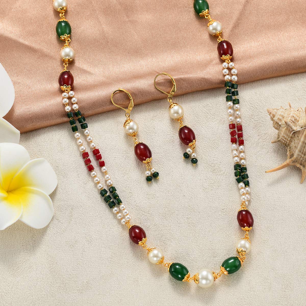 Yellow Chimes Ganthan Multicolour Pearl Gold Plated Traditional Necklace Set with Earrings Jewellery Set for Women and Girls