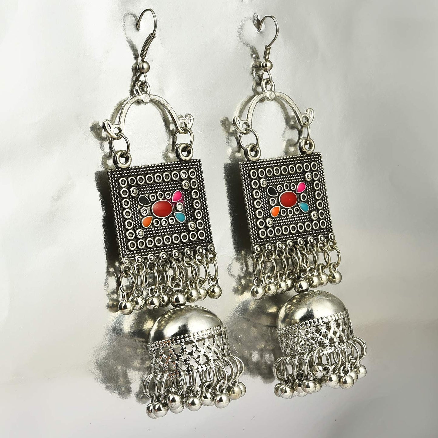 Yellow Chimes Oxidised Earrings for Women Oxidized Silver Combo of 2 Pairs Chandbali Traditional Jhumka Earrings for Women and Girls