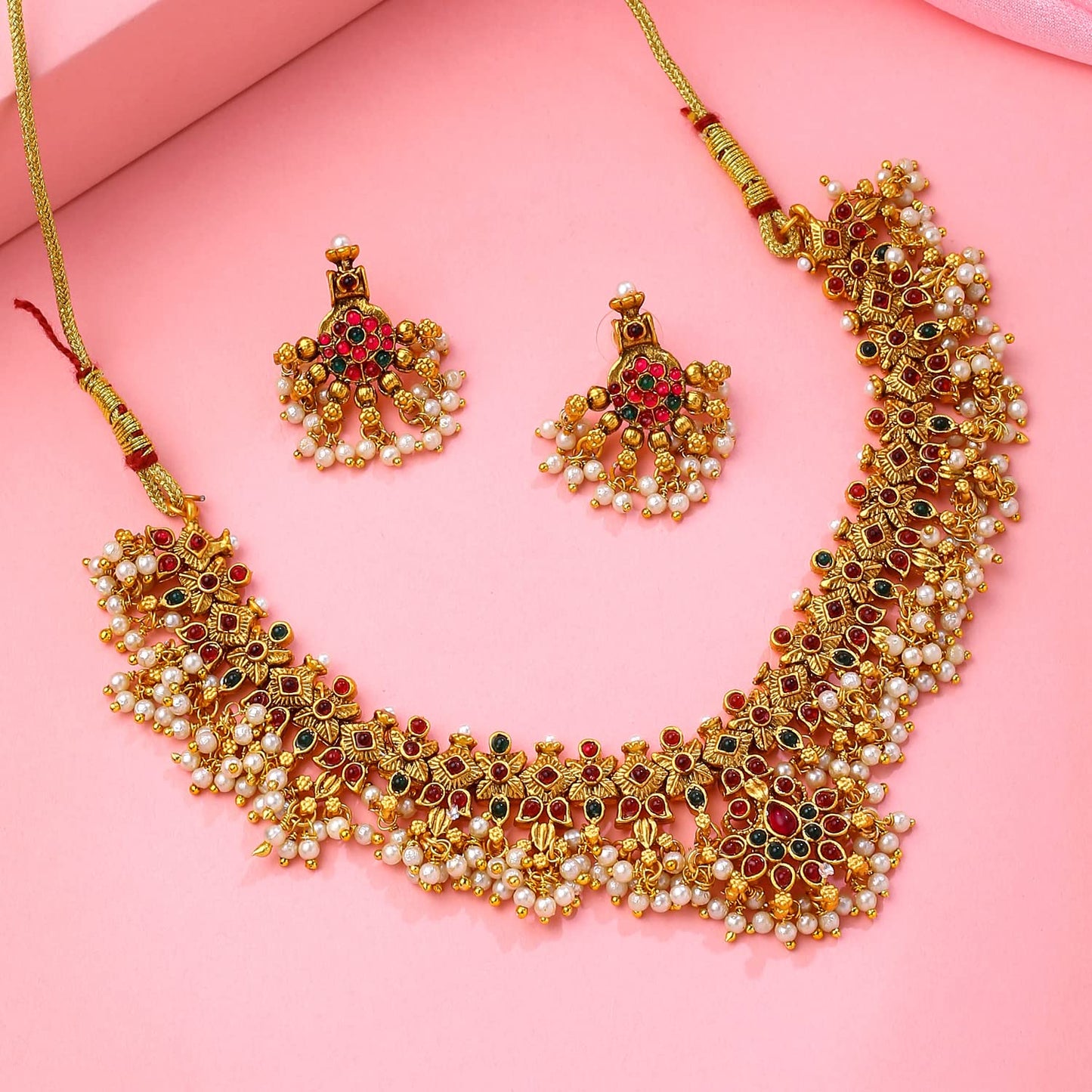 Yellow Chimes Jewellery Set for Women and Girls Gold Plated Bridal Necklace Set for Wedding | Moti Beads Bridal Necklace Set | Birthday Gift for girls and women Anniversary Gift for Wife