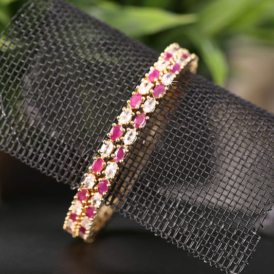 Yellow Chimes Elegant Pink AD/American Diamond Studded 18k Gold Plated Designer Handcrafted 2 PCs Bangles Set for Women & Girls (2.6)