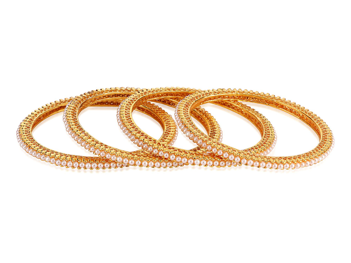 Yellow Chimes 4 PC Bangles Set Moti Craftmanship Traditional Golden Bangles for Women and Girls