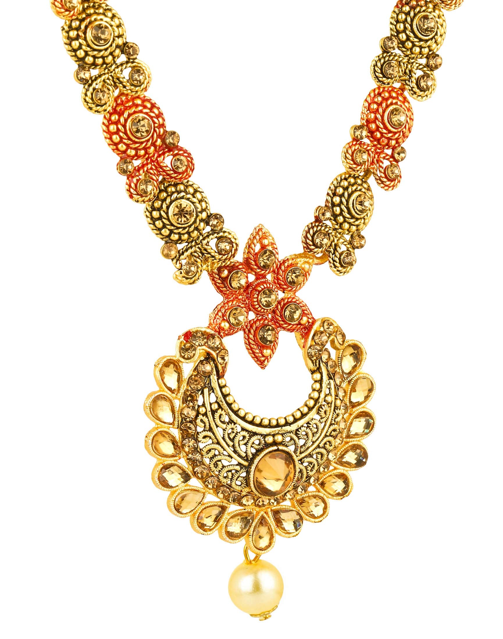 Yellow Chimes Exquisite Kundan Studded Meenakari Work Gold Plated Jewellery Necklace Set for Women and Girls