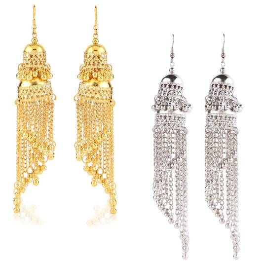 Yellow Chimes COMBO 2 Pairs Golden Silver Traditional Jhumka Jhumki Earrings for Women and Girls