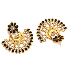 Yellow Chimes Ethnic Black Kundan Studded Traditional Gold Plated Chand Bali Earrings for Women and Girls