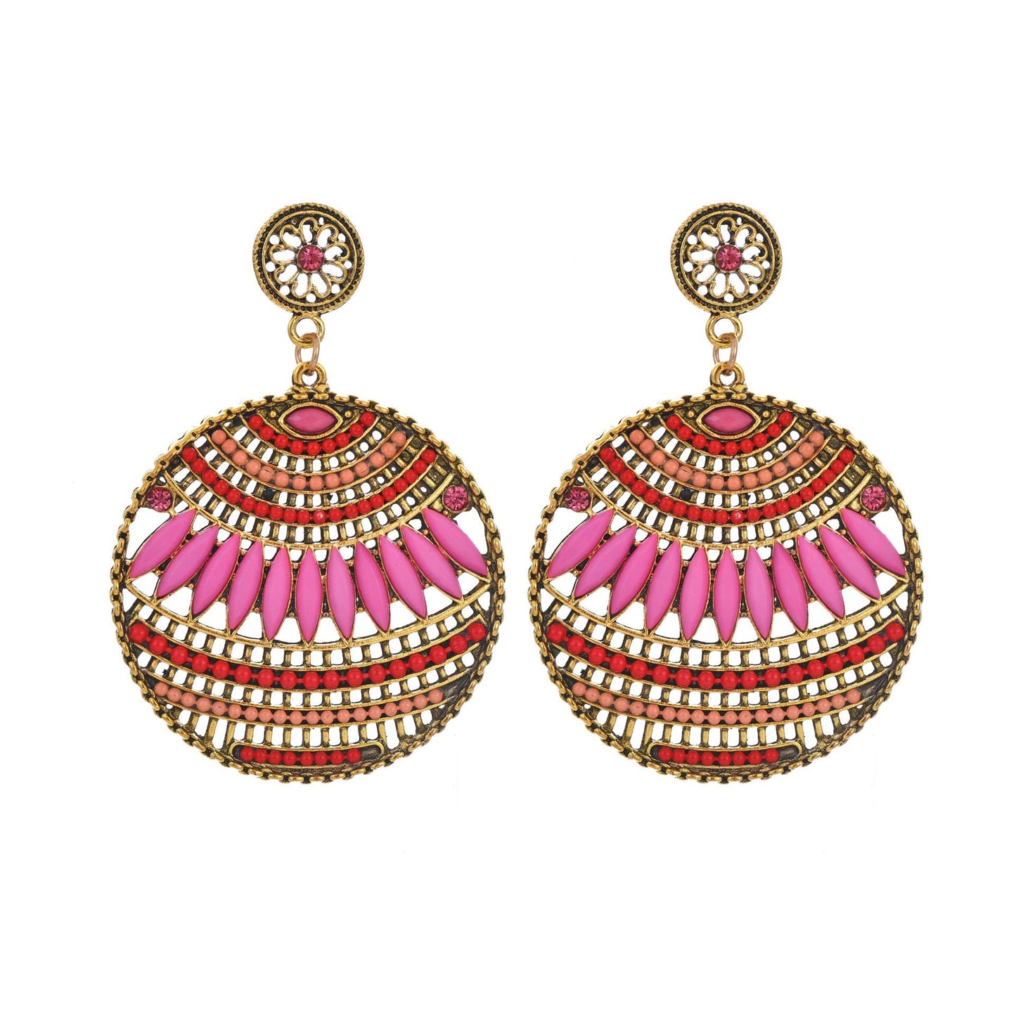 Yellow Chimes Gold Toned Pink Beads Circle Drop Earring for Women and Girls