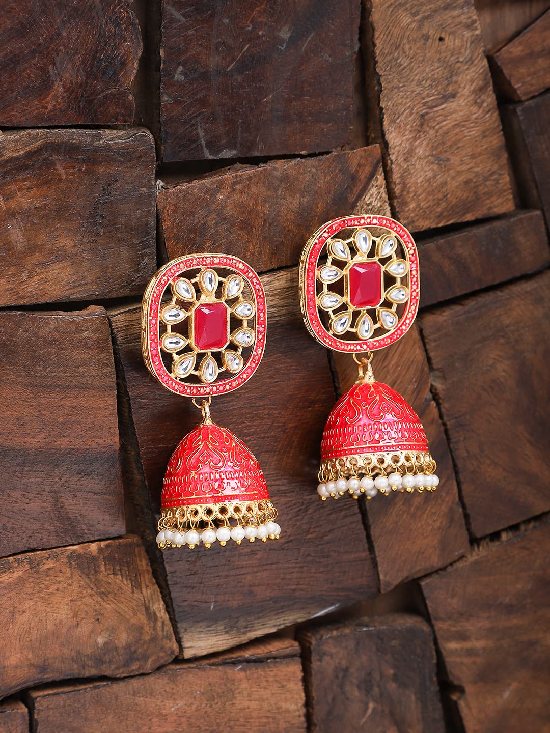 Yellow Chimes Jhumka Earrings for Women Pink Meenakari Jhumka Earrings Traditional Gold Plated Kundan Jhumka/Jhumki Earrings for Women and Girls