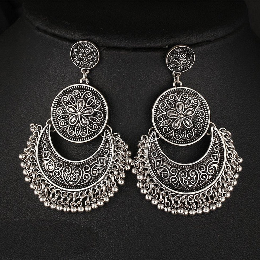 Yellow Chimes Oxidised Earrings for Women Tribal Muse Traditional Oxidised Silver ChandBali Earrings for Women and Girls
