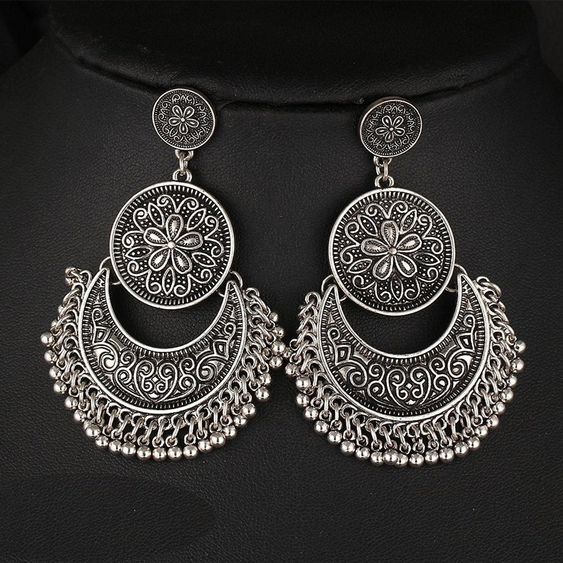 Kairangi Earrings for Women and Girls | Silver Oxidised Chandbali | German Silver Tribal Muse Collection | Chand Baliyan Earrings | Birthday Gift for Girls and Women Anniversary Gift for Wife