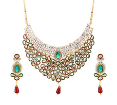 Yellow Chimes Kundan Necklace Traditional Jewellery Set with Earrings for Women & Girls