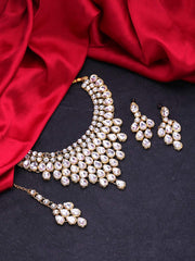 Yellow Chimes Stylish Dulhan Kundan Jewellery Set Gold Plated Traditional White Choker Necklace Set for Women & Girls