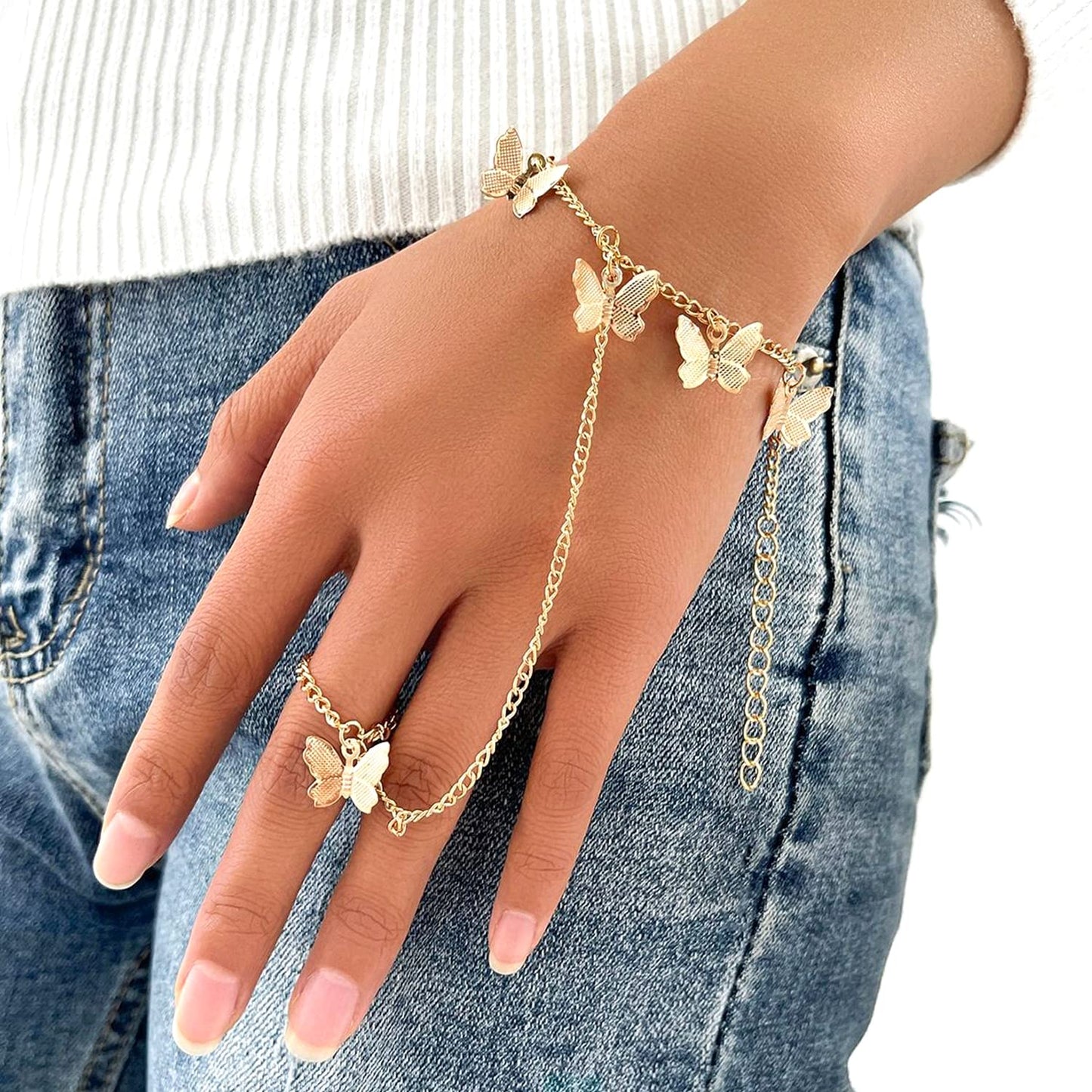 Yellow Chimes Hand Chain For Women Elegant Gold Plated Butterfly Stars Hanging Hand Chain For Women and Girls