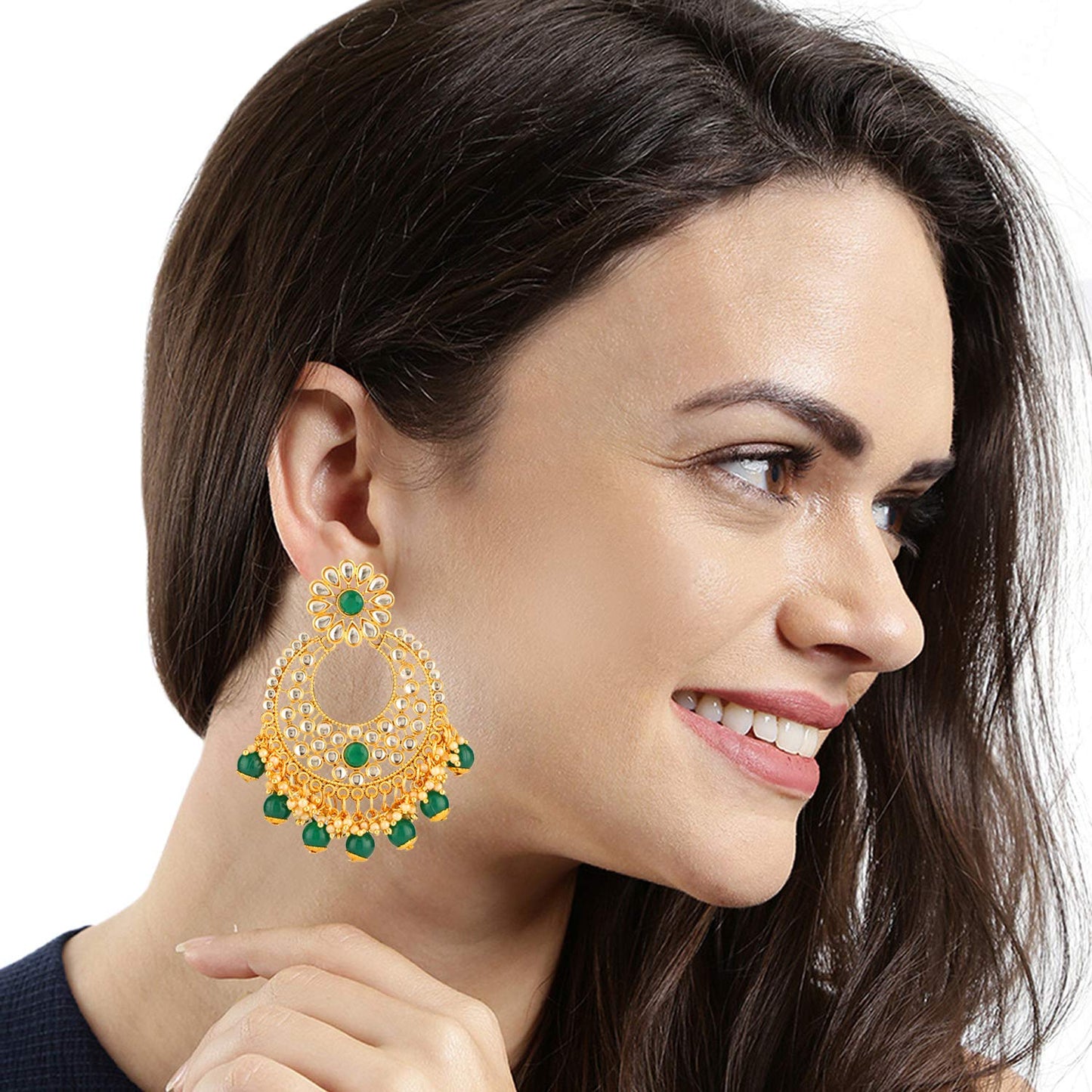 Yellow Chimes Chandbali Earrings for Women Traditional Kundan Earrings Moti Bandhani Work Chand bali Earrings for Women and Girls.