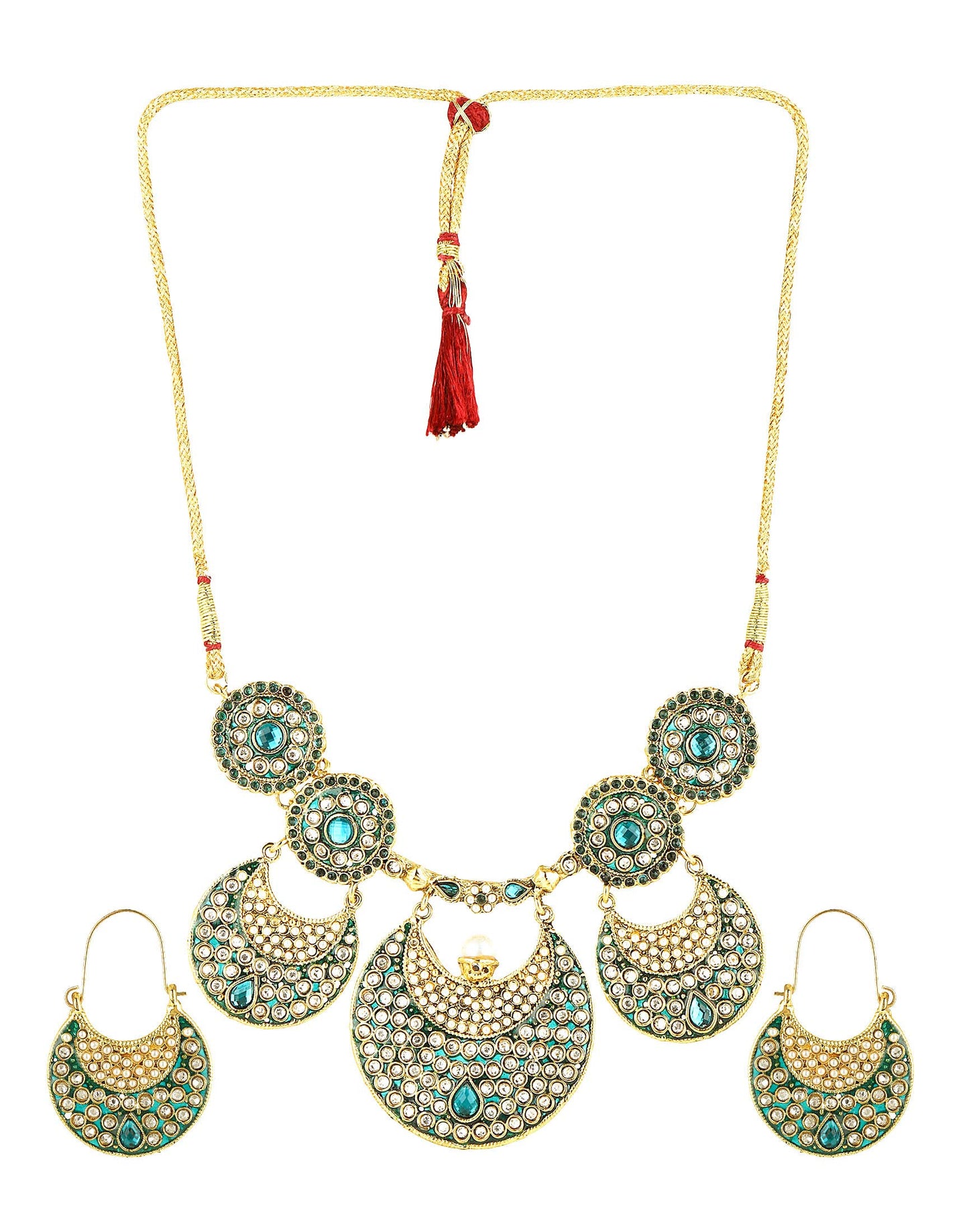 Yellow Chimes Exquisite Rajasthani Pankhi Meenakari Work Gold Plated Jewellery Necklace Set for Women and Girls