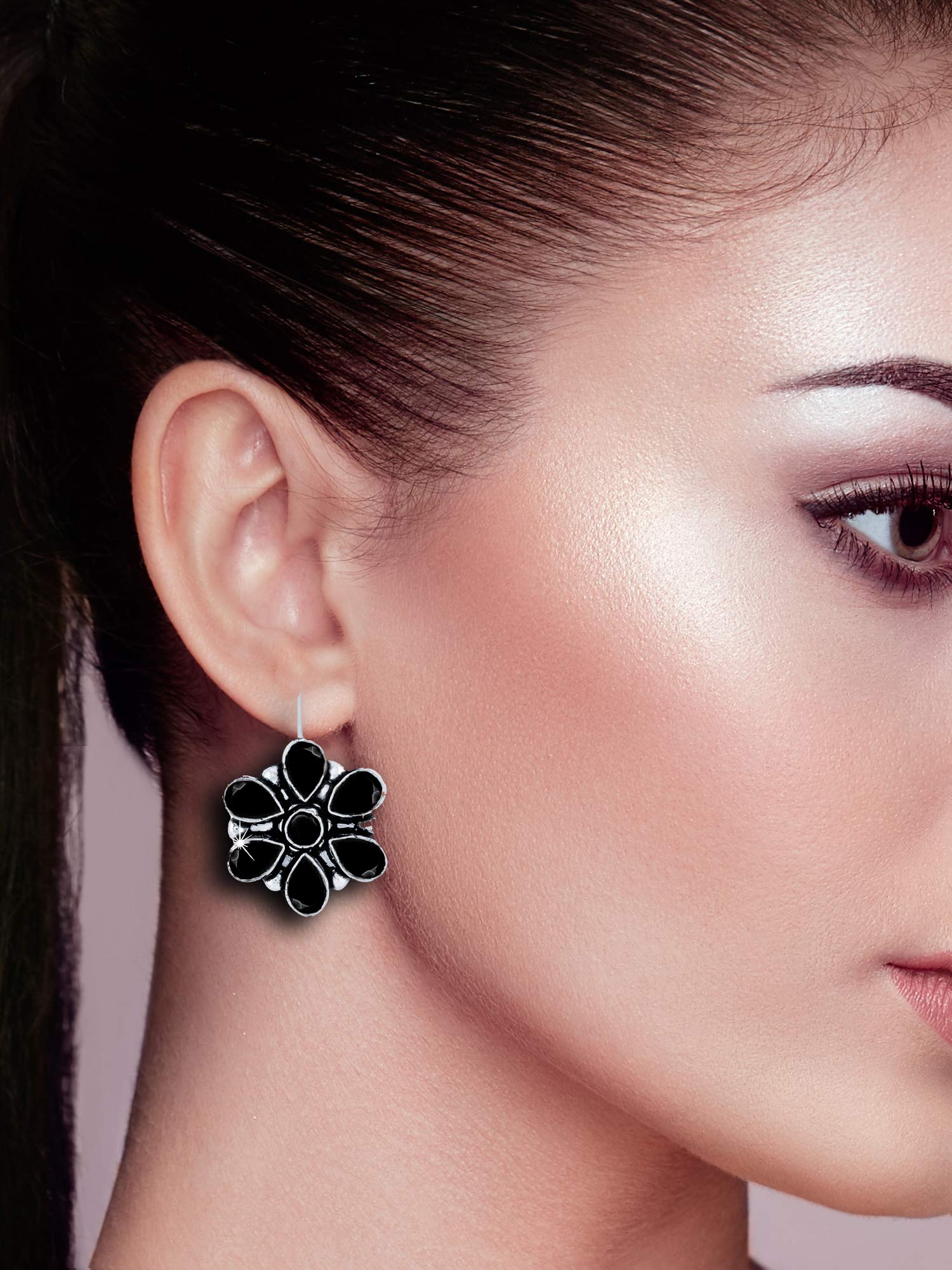 Buy Crunchy Fashion Black Drop Crystal Metal Stud Earrings for Women Online