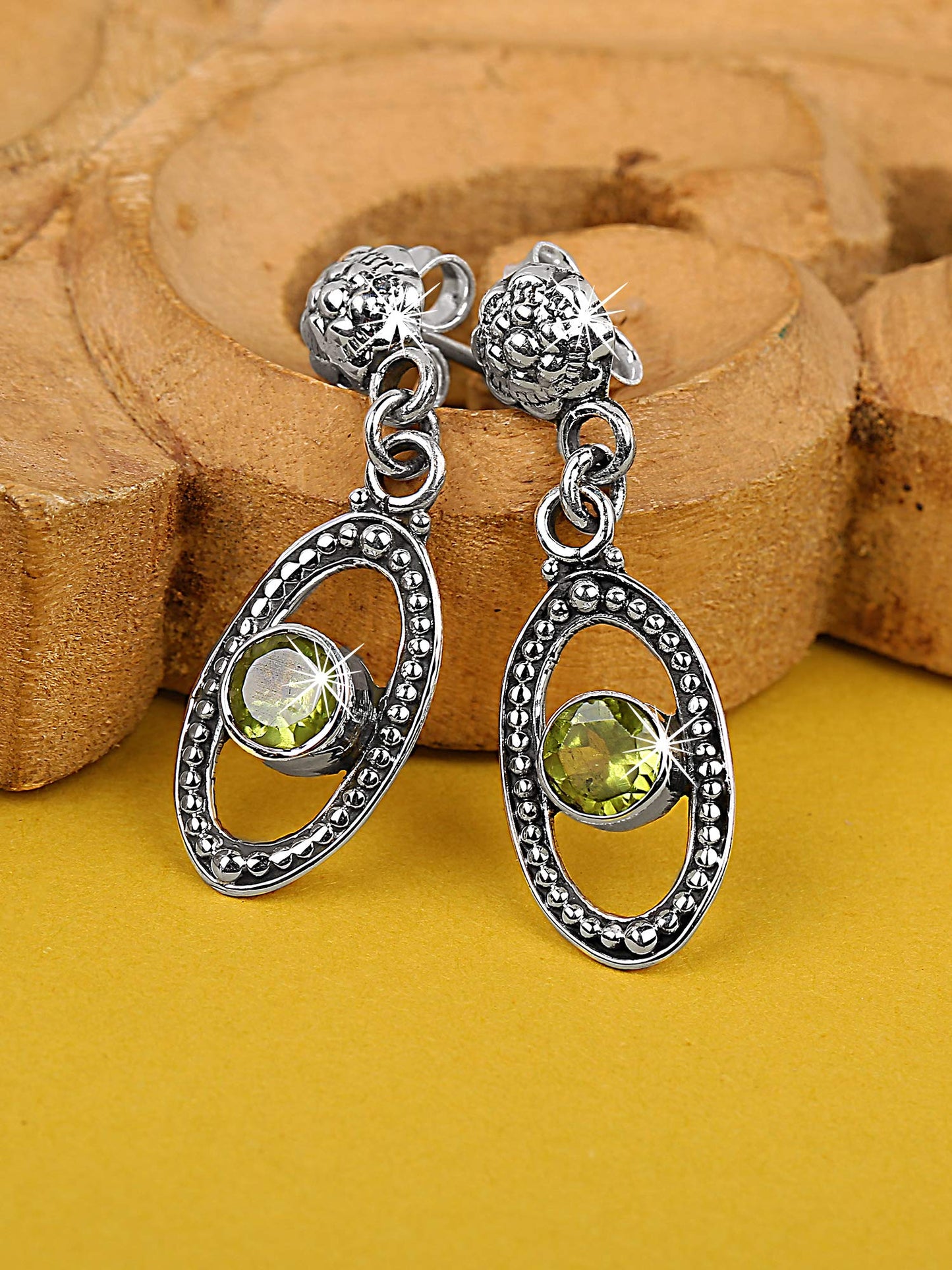 Yellow Chimes Gemstone Peridot Quartz 925 Sterling Silver Hallmark and Certified Purity Drop Earrings for Women and Girls