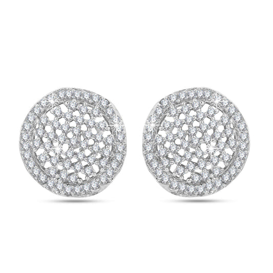 Yellow Chimes Classic White AD/American Diamond Studded 18k Gold Plated HandCrafted Circle Stud Earrings for Women & Girls