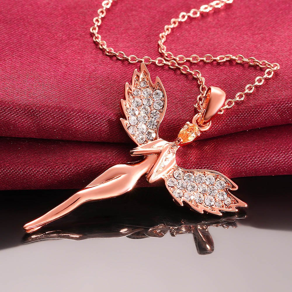 an Angel Pure Soul with Wings Pendant (Austrian Crystal Hallmarked 18K Rose Gold Plated) for Girls and Women by YELLOW CHIMES