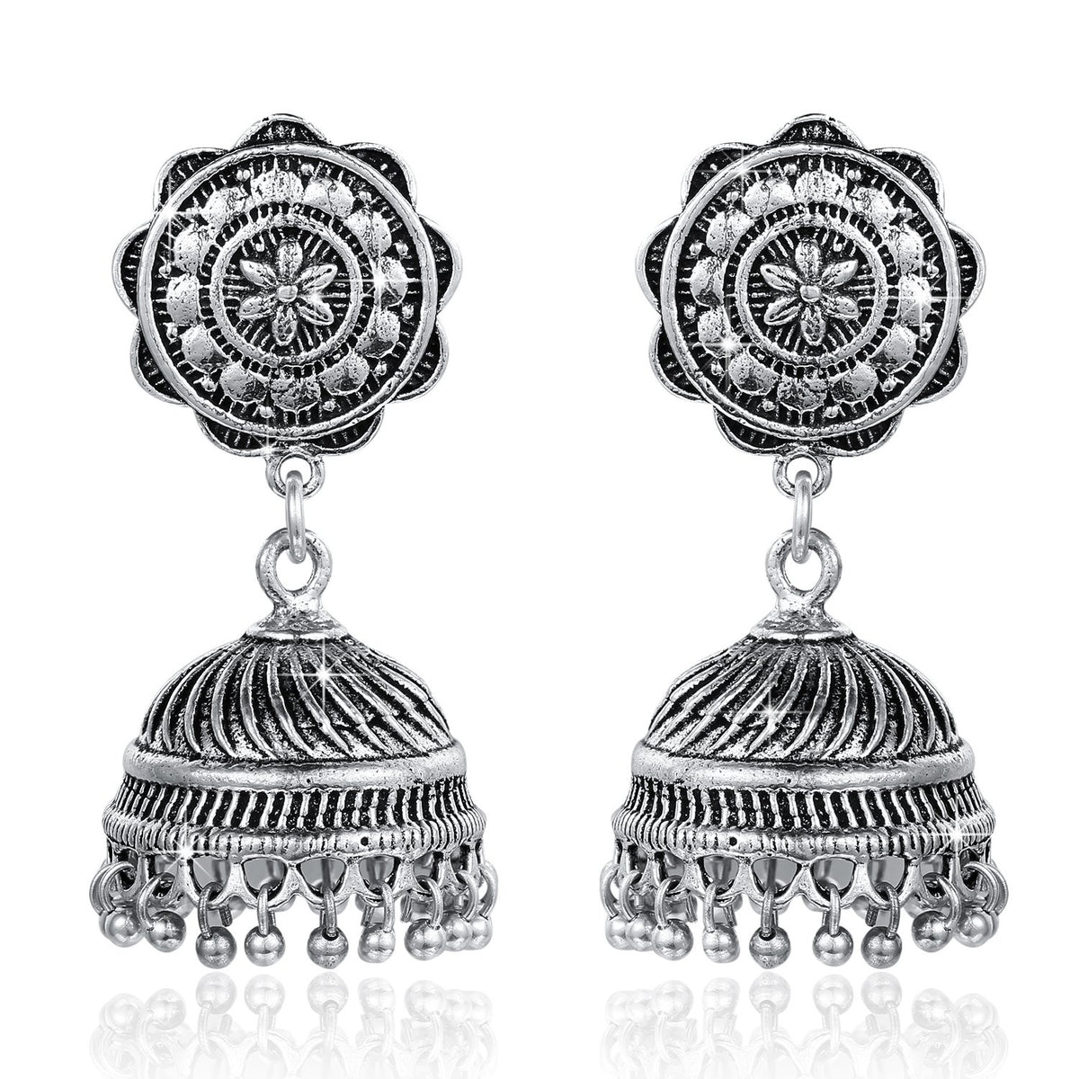 Yellow Chimes Traditional Earring Collection Oxidized Silver Plated Jhumka Earrings for Women and Girls