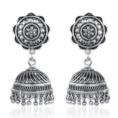 Yellow Chimes Traditional Earring Collection Oxidized Silver Plated Jhumka Earrings for Women and Girls