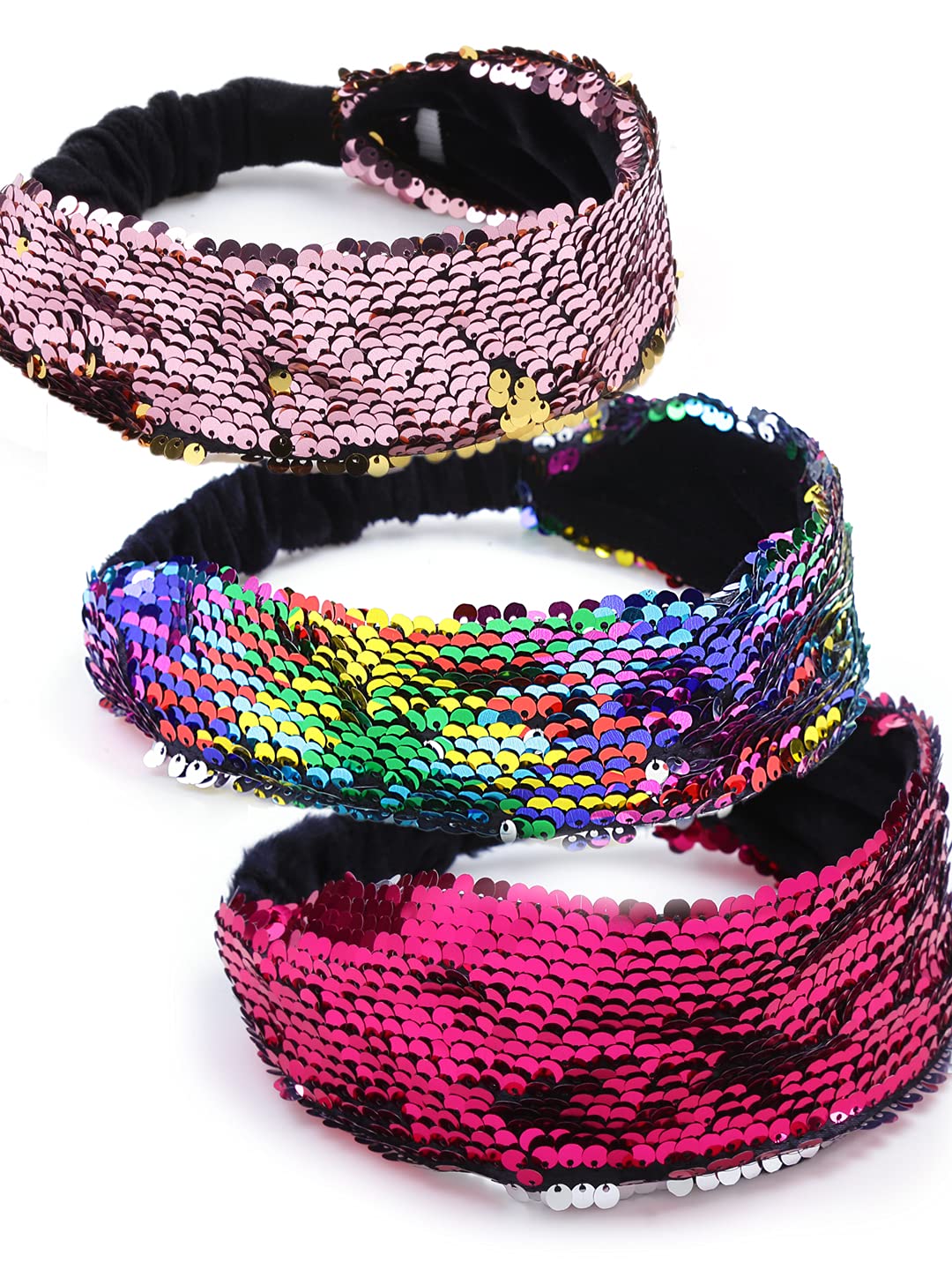 Yellow Chimes Head Bands for Girls Sequin Fabric Headbands Set Reversible Hairband Flip Glitter Headbands Non Slip Hair Bands for Women and Girls - Multicolor