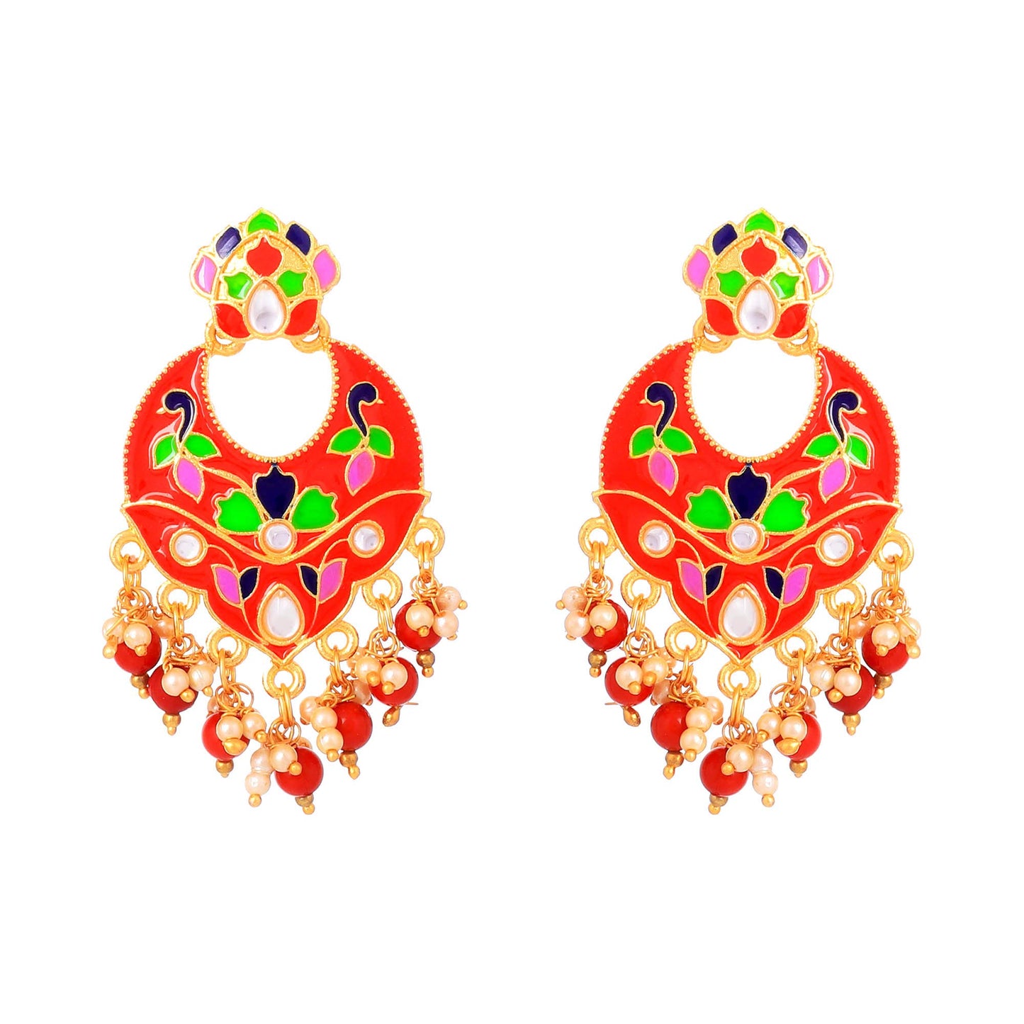 Yellow Chimes Gold Plated Enamel Meenakari Chandbali Earrings for Women and Girls