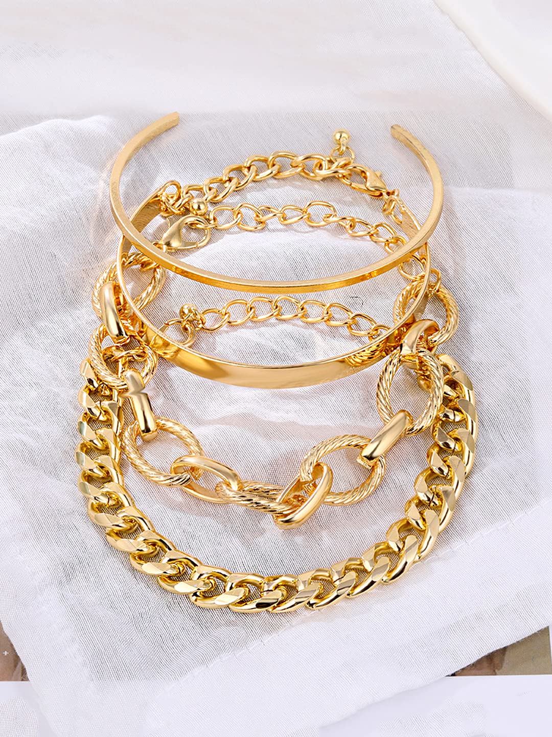 Yellow Chimes Combo Bracelets for Women Gold Plated 4 Pcs Chain Bracelet Set For Women and Girls