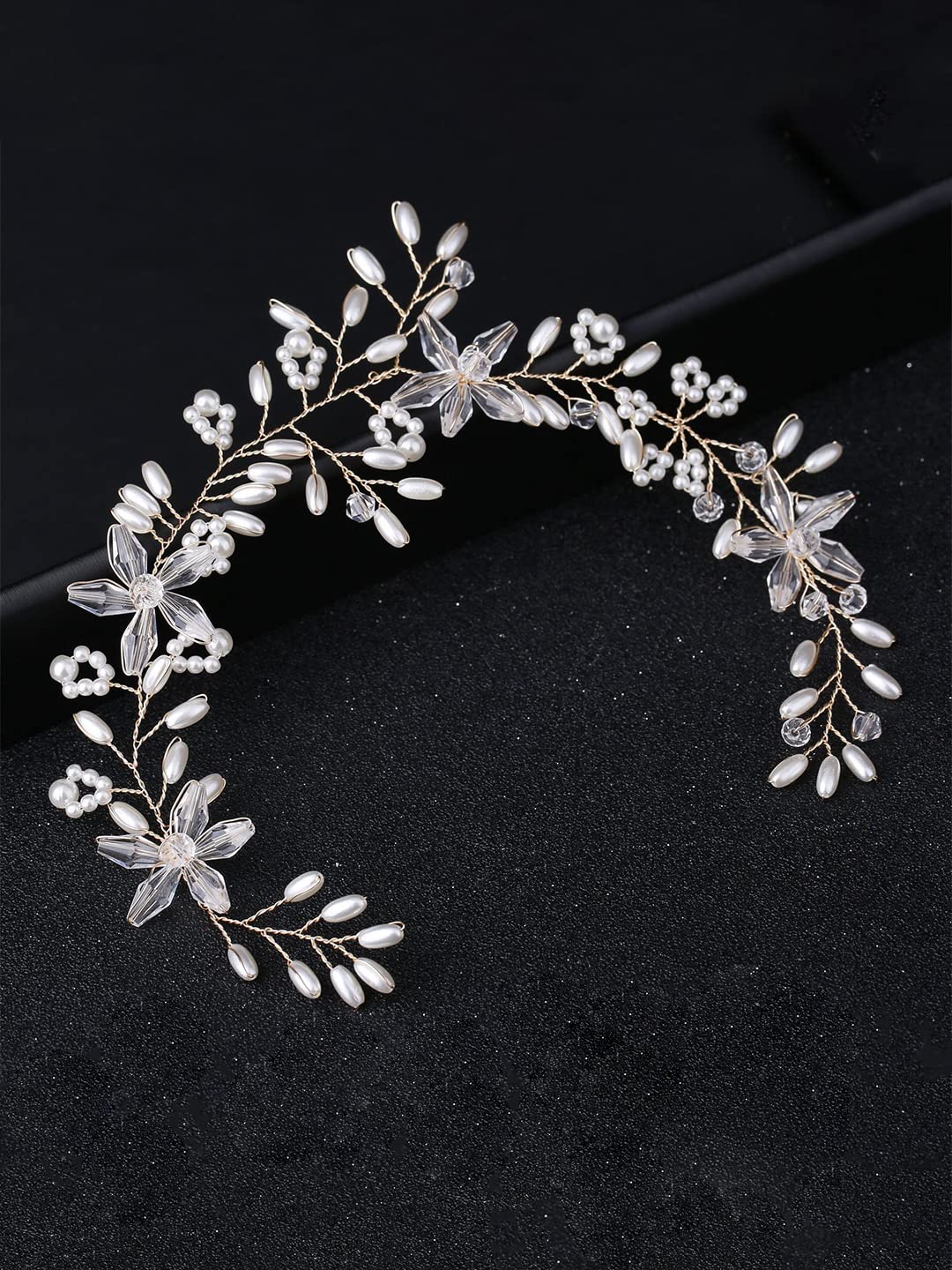 Yellow Chimes Bridal Hair Vine for Women and Girls Bridal Hair Accessories for Wedding White Headband Hair Accessories Wedding Jewellery for Women Pearl Bridal Wedding Head band Hair Vine for Girls