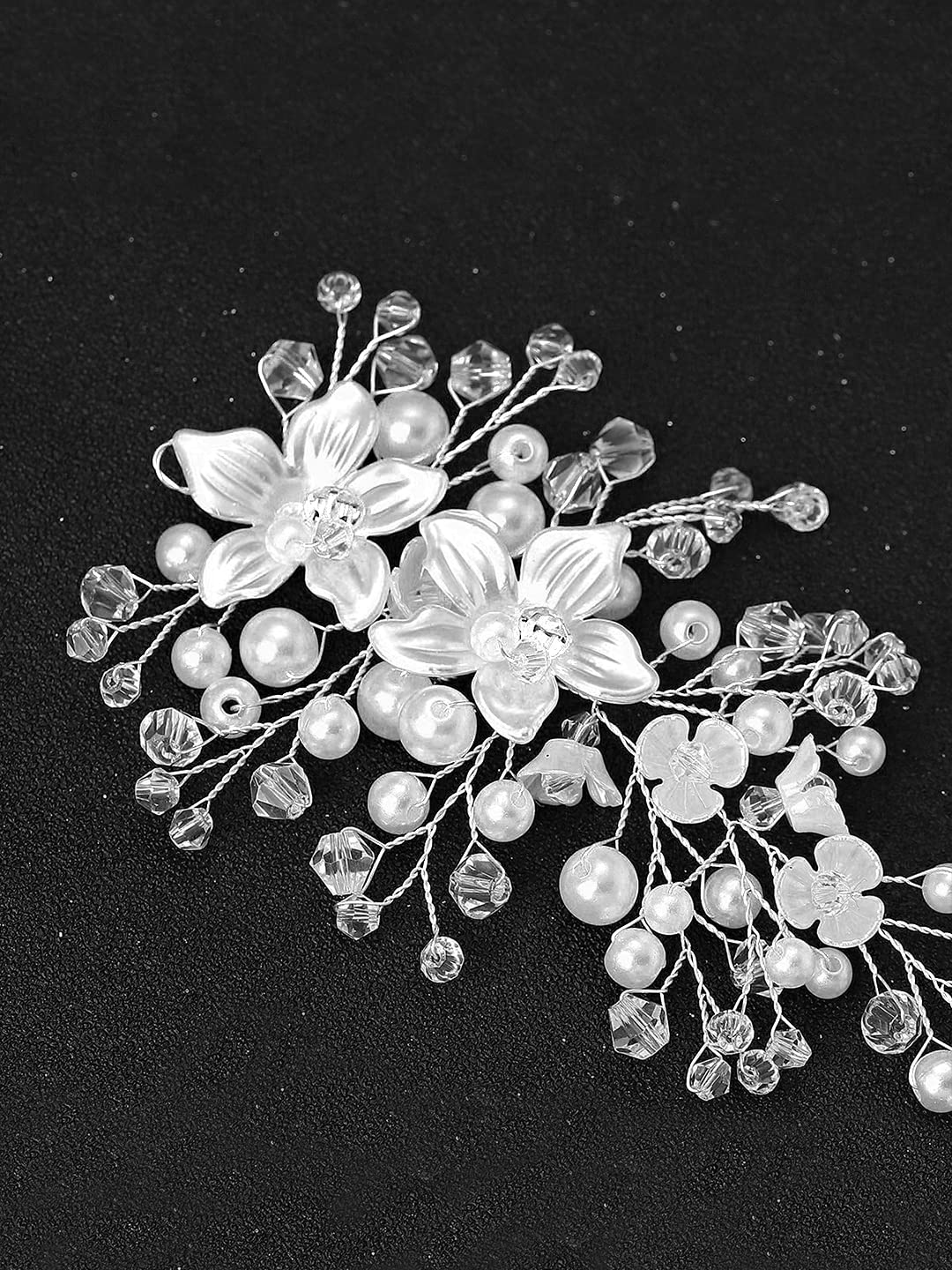 Yellow Chimes Bridal Hair Vine for Women and Girls Bridal Hair Accessories for Wedding Silver Headband Hair Accessories Wedding Jewellery for Women Floral Bridal Wedding Head band Hair Vine for Girls Headpiece