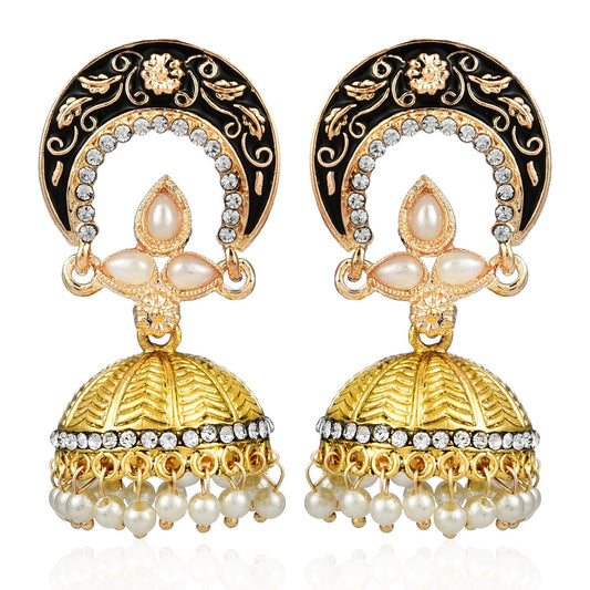 Yellow Chimes Meenakari Work Traditional Jhumka Fusion Chandbali Earrings for Women & Girls