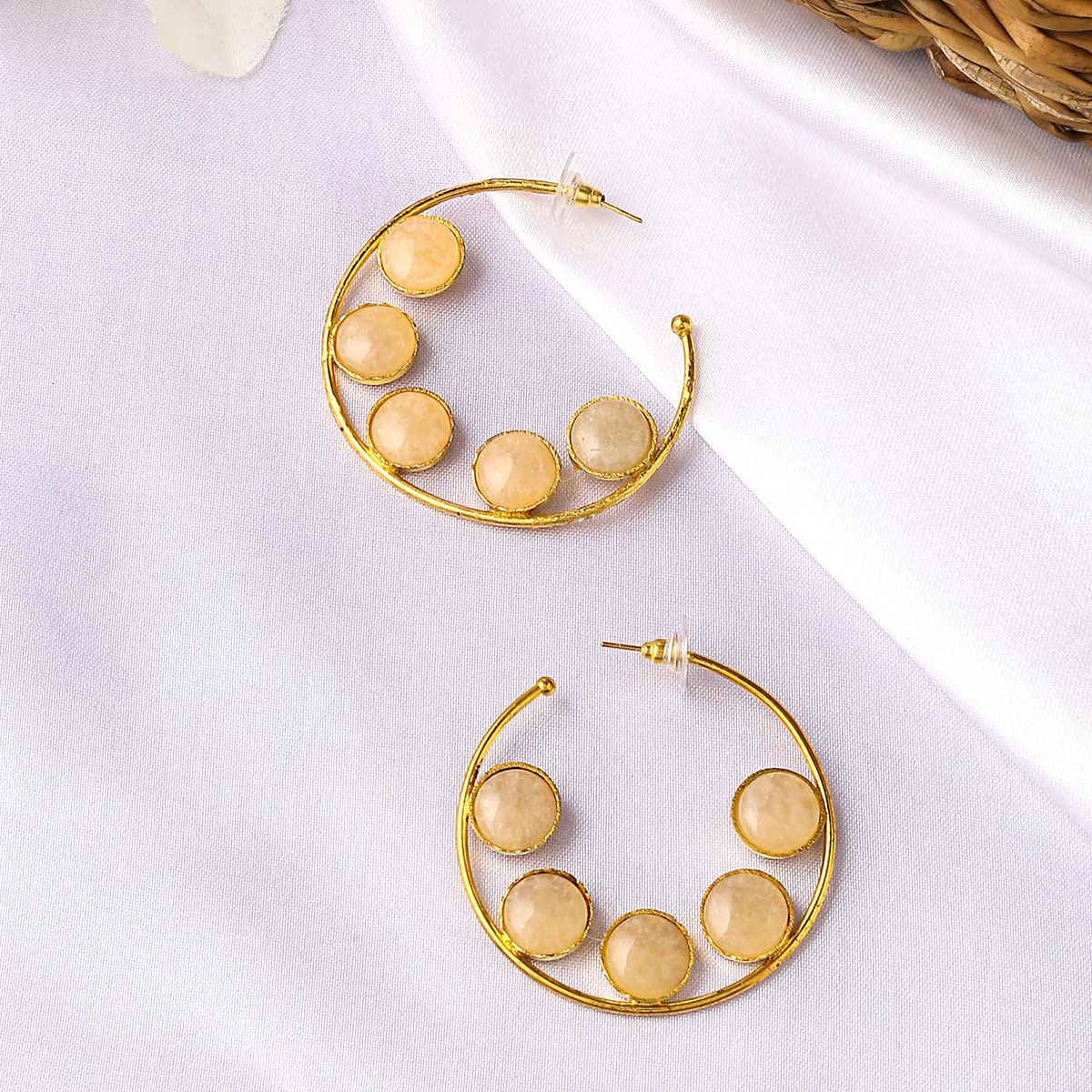 Yellow Chimes Earrings for Women and Girls | Gold Plated Hoop Earrings|Stone Studded Hoops Earrings | Birthday Gift for girls and women Anniversary Gift for Wife