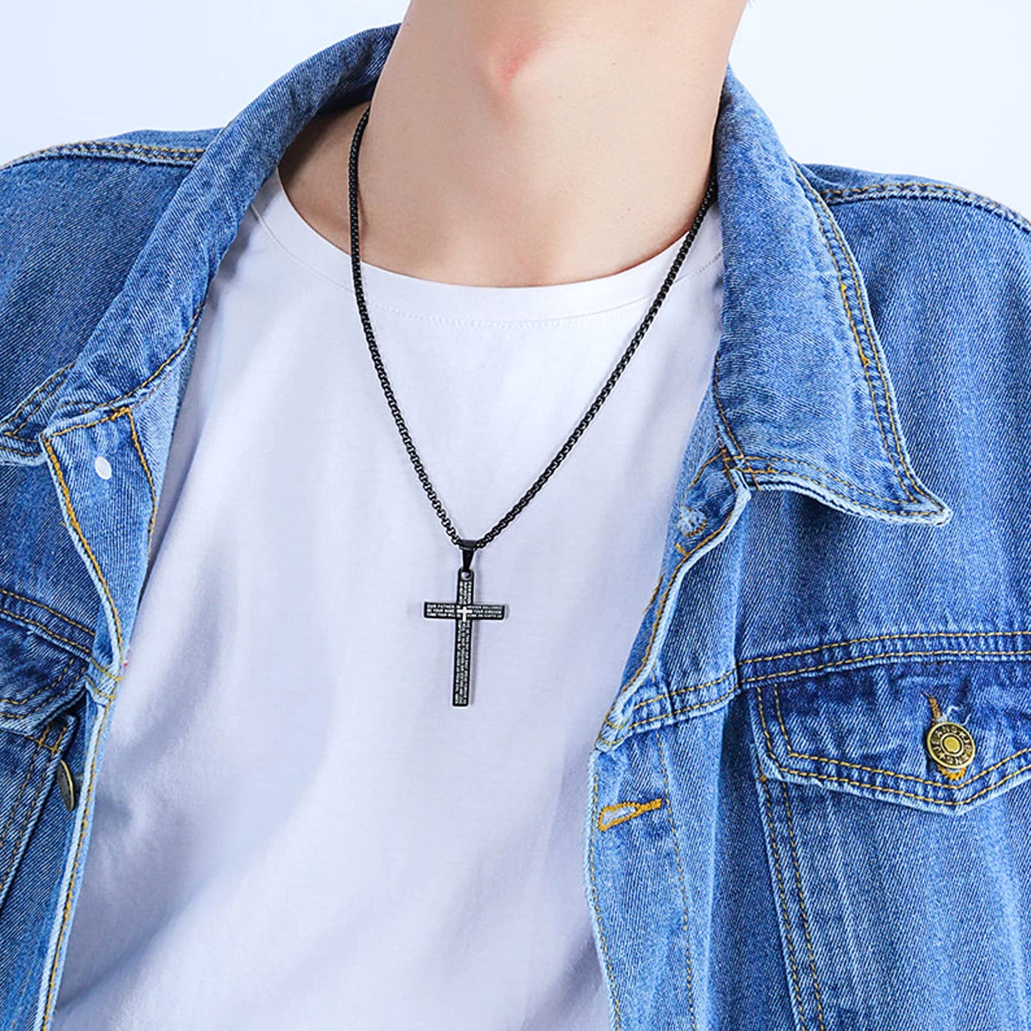 Yellow Chimes Pendant for Men and Boys Black Pendants For Men | Stainless Steel Lord's Prayer Cross Pendant Necklace Chain for Men | Birthday Gift for Men and Boys Anniversary Gift for Husband