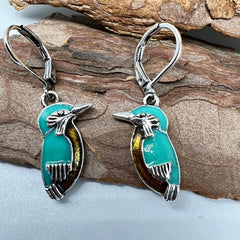 Yellow Chimes Earrings For Women Silver Toned Blue Colored Bird Hanging Huggie Hoop Drop Earrings For Women and Girls