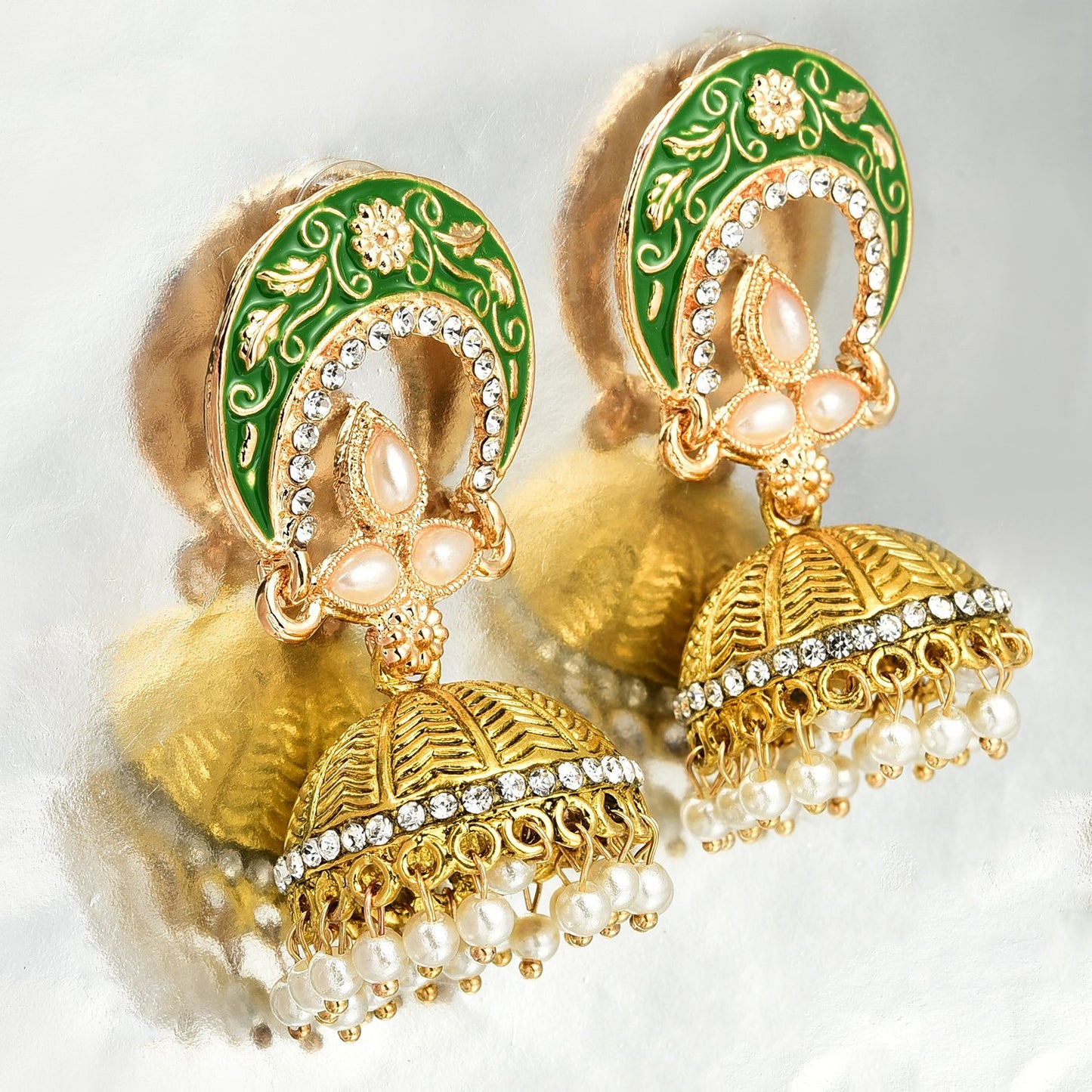 Yellow Chimes Meenakari Work Traditional Jhumka Fusion Chandbali Earrings for Women & Girls