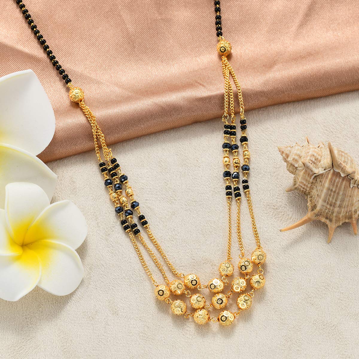 Yellow Chimes Multilayer Beads Gold Plated Traditional Necklace for Women and Girls