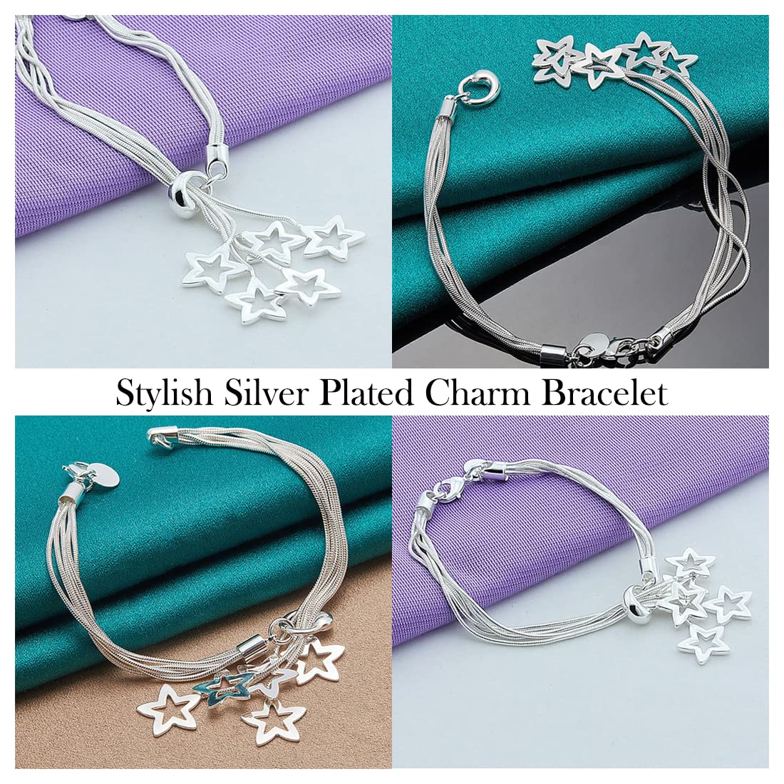 Yellow Chimes Valentine Gift for Girls Bracelet for Women and Girls Silver Charm Bracelets for Women | Silver Toned Star Shaped Hanging Charm Bracelet for Girls | Birthday Gift for Girls & Women