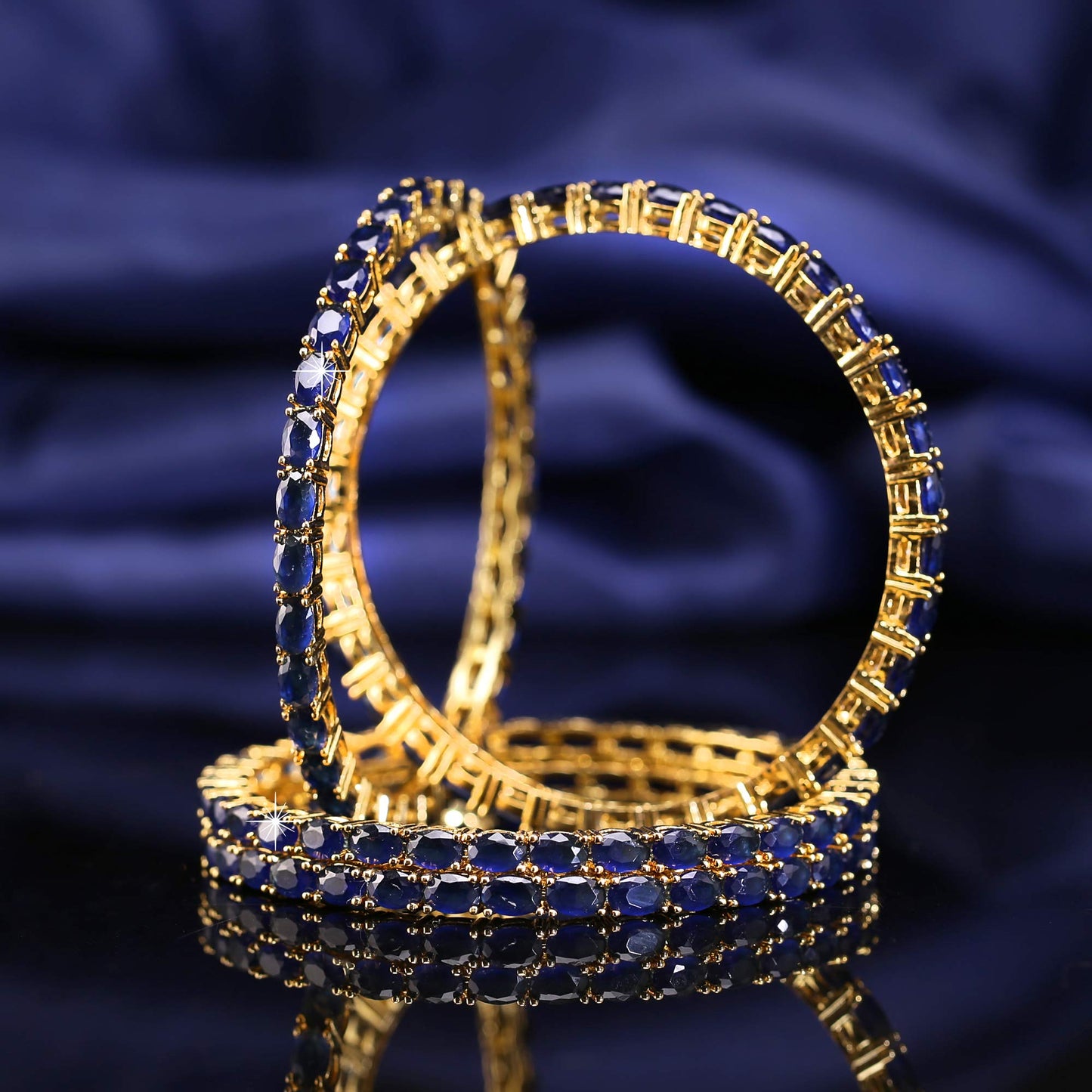 Yellow Chimes Elegant Sapphire Blue AD/American Diamond Studded 18k Gold Plated 4 PCs Handcrafted Bangles Set for Women & Girls (2.4)