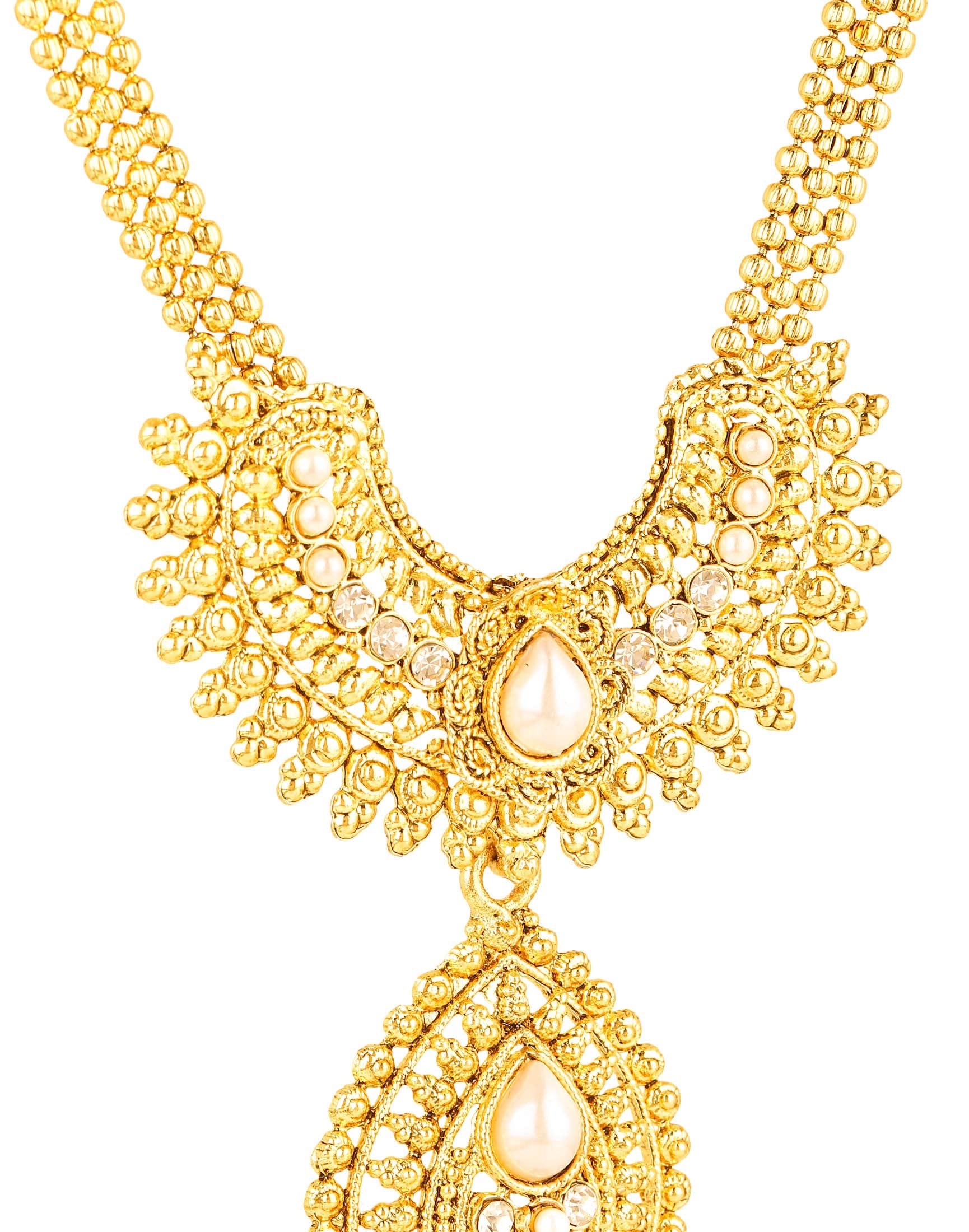 Yellow Chimes Gold Plated Moti Pearl Jewellery Necklace Set with Earrings for Women and Girls