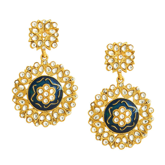 Yellow Chimes Traditional Kundan Meenakari Chand Bali Earrings for Women and Girls