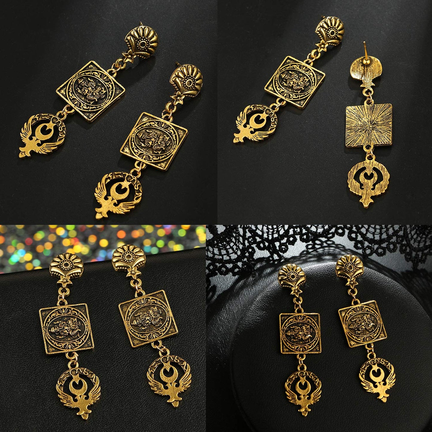 Yellow Chimes Oxidized Golden Ganesha Stylish Fancy Traditional Tassels Danglers Earrings For Women & Girls