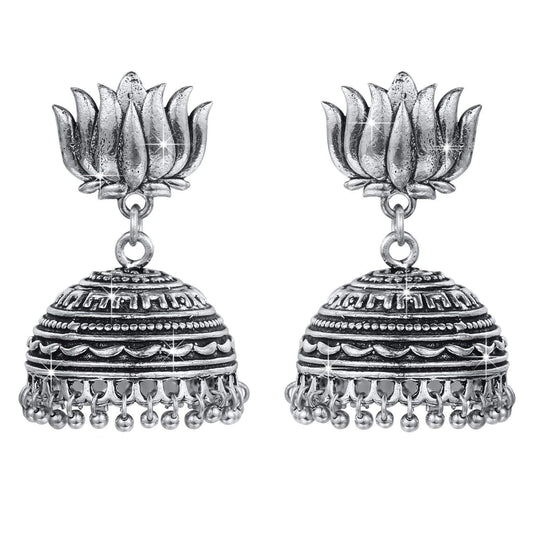 Yellow Chimes Traditional Earring Collection Oxidized Silver Plated Jhumka Earrings for Women and Girls