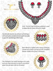 Yellow Chimes Oxidised Jewellery Set for Women Authentic Kolhapuri Work Handmade Silver Traditional Silver Oxidized Choker Necklace Sets for Women and Girls.