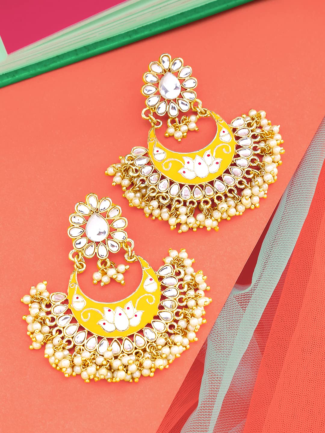 Women's Gold Plated Traditional Handcrafted Pearl Kundan Beaded Chandbali  Earrings - I Jewels | Handcraft, Chandbali earrings, Beaded