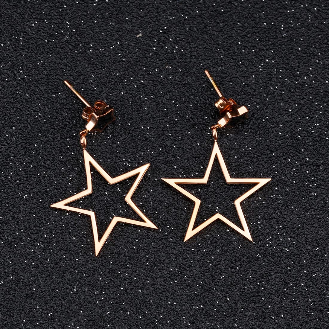 Kairangi Drop Earrings for Women Rose Gold Plated Stainless Steel Star Shaped Statement style Drop Earrings for Women and Girls