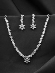 Yellow Chimes Jewellery Set for Women Silver Toned American Diamond/AD Studded Floral Charm Design Choker Necklace Set with Earrings for Women and Girls