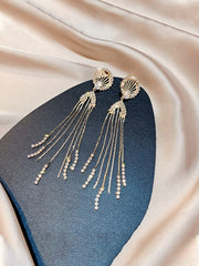 Yellow Chimes Earrings For Women Gold Tone Crystal Studded Long Chain Tassel Fringes Hanging Dangler Earrings For Women and Girls