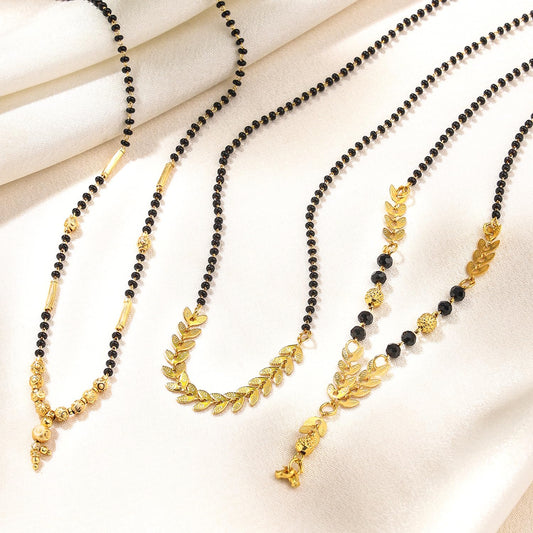 Yellow Chimes Mangalsutra for Women Combo of 3 Pcs Gold Plated Black Beads Mangal Sutra Pendant Necklace for Women and Girls.