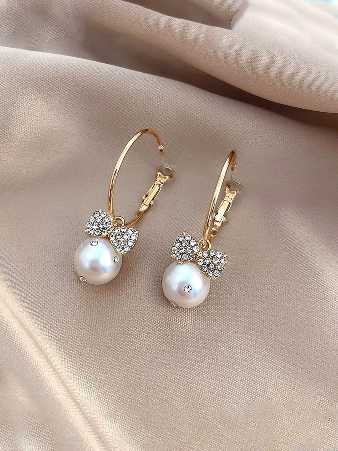 Yellow Chimes Earrings For Women Gold Toned Open Circle Hoop With Crystal Studded Butterfly Round Pearl Hanging Drop Earrings For Women and Girls