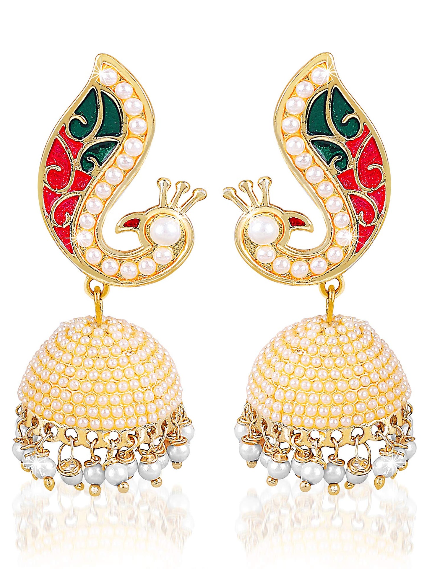 Yellow Chimes White, Golden Copper gold-plated Traditional Pearl Moti Jhumka Earrings for Women and Girls