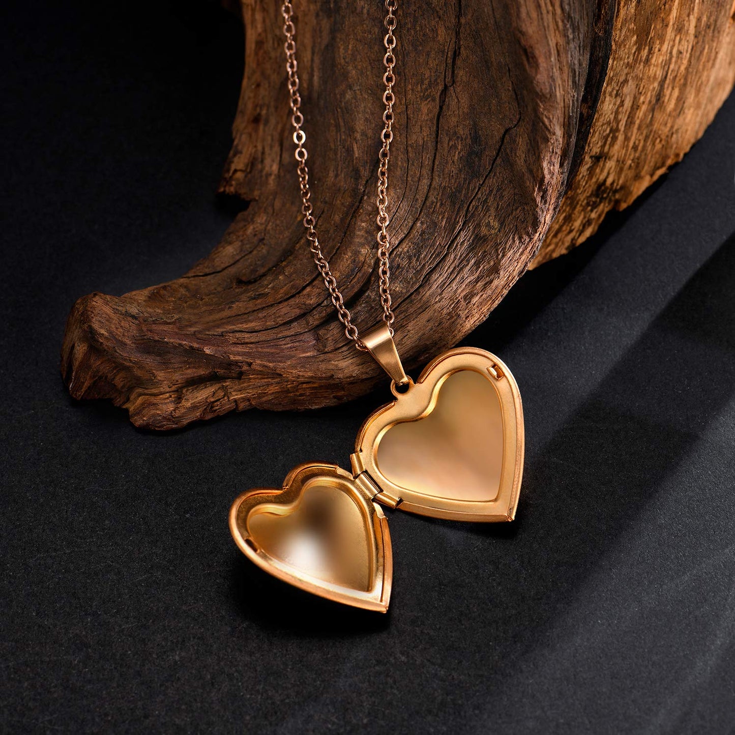 Yellow Chimes Pendant for Women Rose Gold Plated Openable Heart Photo Frame Locket Gift Jewelry Pendant Necklace for Men and Women.