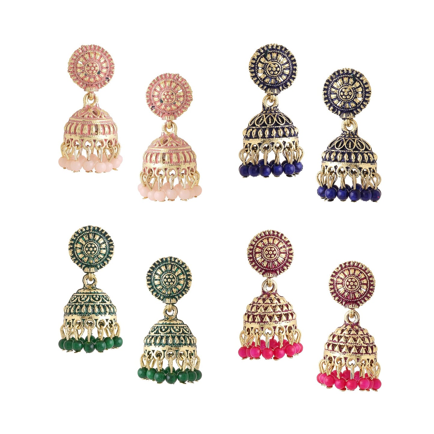 Yellow Chimes Earrings for Women and Girls Meenakari Jhumka and Drop Earrings | 4 Pair Combo of Gold Plated Multicolor Jhumka Earrings | Birthday Gift for girls and women Anniversary Gift for Wife